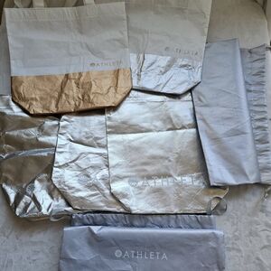 Athleta Reusable Bags x7 Various Sizes Sustainable Eco Friendly Silver Totes